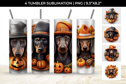 3D Halloween Dachshund Dog Tumbler Wrap 20 oz Sublimation PNG Bundle Free For Commercial Use Sublimation Sintegra 