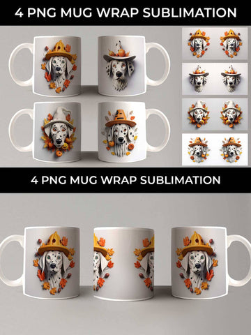 3D Halloween Dalmatian Dog Mug Wrap Sublimation PNG Bundle Free For Commercial Use Sublimation Sintegra 