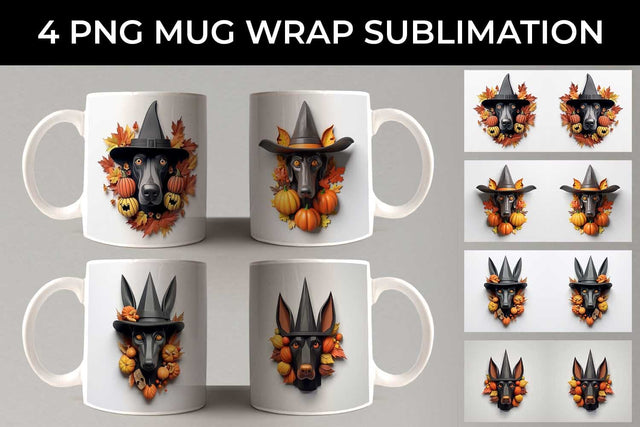 3D Halloween Doberman Dog Mug Wrap Sublimation PNG Bundle Free For Commercial Use Sublimation Sintegra 