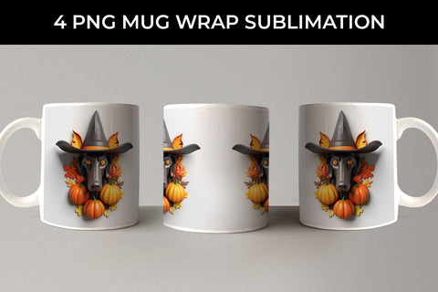 3D Halloween Doberman Dog Mug Wrap Sublimation PNG Bundle Free For Commercial Use Sublimation Sintegra 