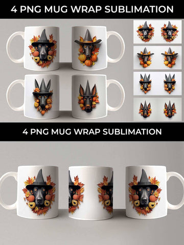 3D Halloween Doberman Dog Mug Wrap Sublimation PNG Bundle Free For Commercial Use Sublimation Sintegra 