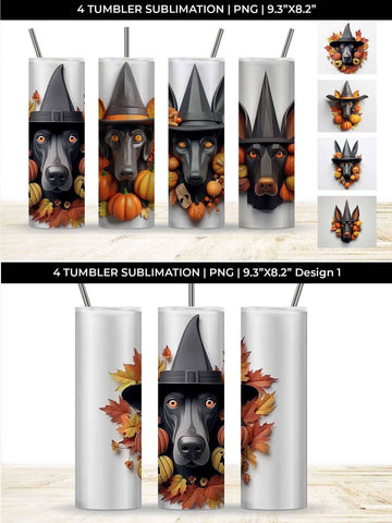 3D Halloween Doberman Dog Tumbler Wrap 20 oz Sublimation PNG Bundle Free For Commercial Use Sublimation Sintegra 