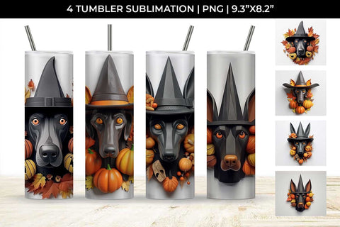 3D Halloween Doberman Dog Tumbler Wrap 20 oz Sublimation PNG Bundle Free For Commercial Use Sublimation Sintegra 
