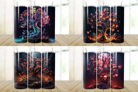 3D Halloween Eerie Tree Tumbler Bundle Sublimation Regulrcrative 