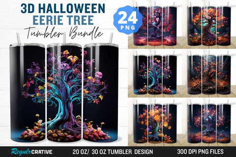 3D Halloween Eerie Tree Tumbler Bundle Sublimation Regulrcrative 