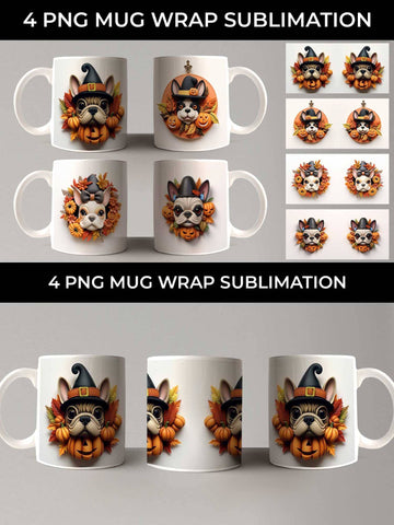 3D Halloween French Bulldog Dog Mug Wrap Sublimation PNG Bundle Free For Commercial Use Sublimation Sintegra 