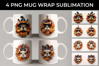 3D Halloween French Bulldog Dog Mug Wrap Sublimation PNG Bundle Free For Commercial Use Sublimation Sintegra 