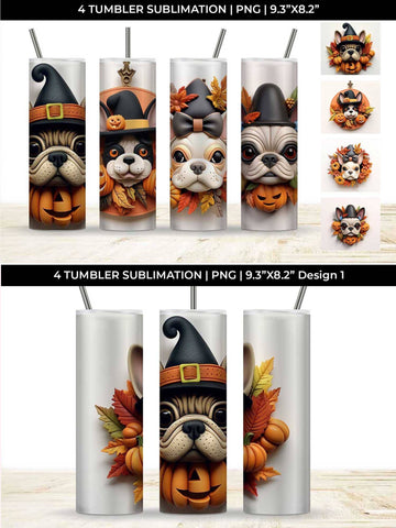3D Halloween French Bulldog Dog Tumbler Wrap 20 oz Sublimation PNG Bundle Free For Commercial Use Sublimation Sintegra 
