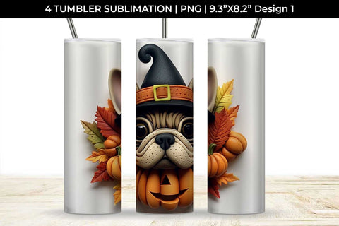 3D Halloween French Bulldog Dog Tumbler Wrap 20 oz Sublimation PNG Bundle Free For Commercial Use Sublimation Sintegra 