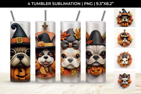 3D Halloween French Bulldog Dog Tumbler Wrap 20 oz Sublimation PNG Bundle Free For Commercial Use Sublimation Sintegra 