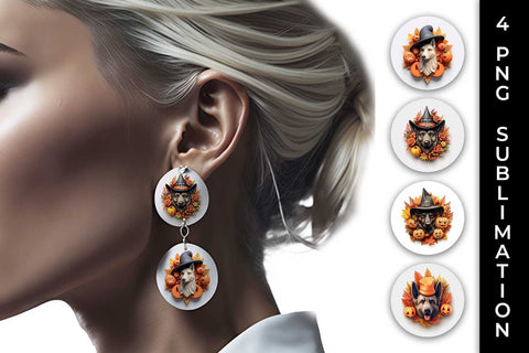 3D Halloween German Shepherd Dog Earrings Sublimation PNG Bundle Free For Commercial Use Sublimation Sintegra 