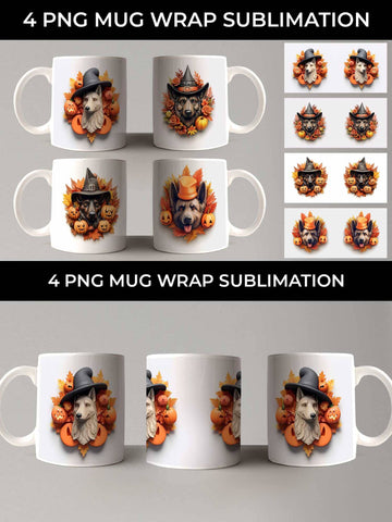3D Halloween German Shepherd Dog Mug Wrap Sublimation PNG Bundle Free For Commercial Use Sublimation Sintegra 