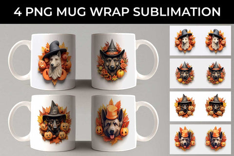 3D Halloween German Shepherd Dog Mug Wrap Sublimation PNG Bundle Free For Commercial Use Sublimation Sintegra 