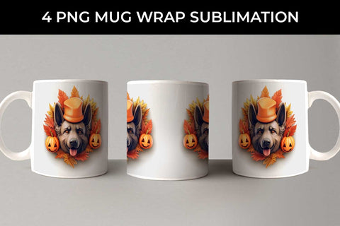 3D Halloween German Shepherd Dog Mug Wrap Sublimation PNG Bundle Free For Commercial Use Sublimation Sintegra 