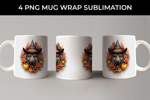 3D Halloween German Shepherd Dog Mug Wrap Sublimation PNG Bundle Free For Commercial Use Sublimation Sintegra 