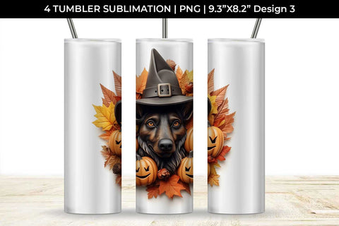 3D Halloween German Shepherd Dog Tumbler Wrap 20 oz Sublimation PNG Bundle Free For Commercial Use Sublimation Sintegra 