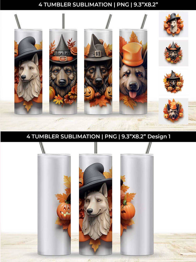 3D Halloween German Shepherd Dog Tumbler Wrap 20 oz Sublimation PNG Bundle Free For Commercial Use Sublimation Sintegra 
