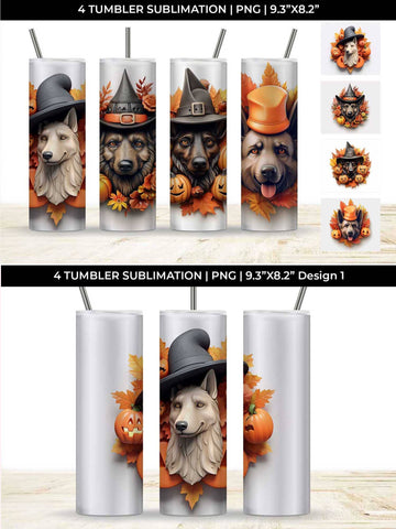 3D Halloween German Shepherd Dog Tumbler Wrap 20 oz Sublimation PNG Bundle Free For Commercial Use Sublimation Sintegra 