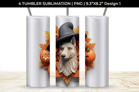 3D Halloween German Shepherd Dog Tumbler Wrap 20 oz Sublimation PNG Bundle Free For Commercial Use Sublimation Sintegra 