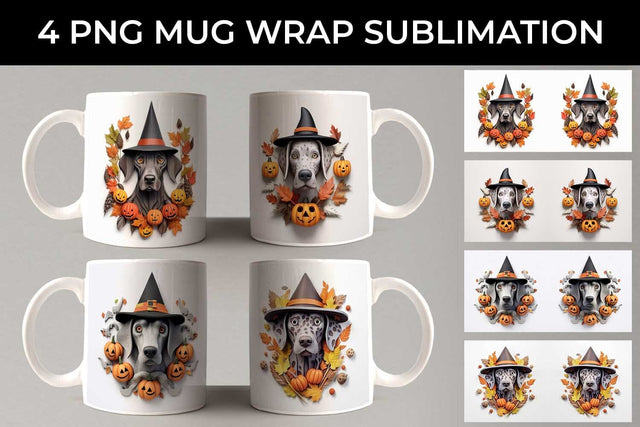3D Halloween German Shorthaired Dog Mug Wrap Sublimation PNG Bundle Free For Commercial Use Sublimation Sintegra 