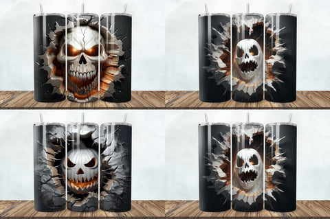 3D Halloween Ghost Cracked Hole Tumbler Bundle Sublimation Regulrcrative 