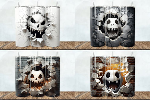 3D Halloween Ghost Cracked Hole Tumbler Bundle Sublimation Regulrcrative 