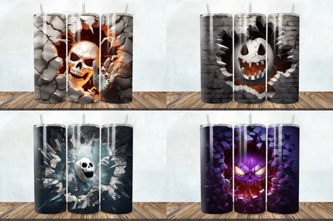 3D Halloween Ghost Cracked Hole Tumbler Bundle Sublimation Regulrcrative 