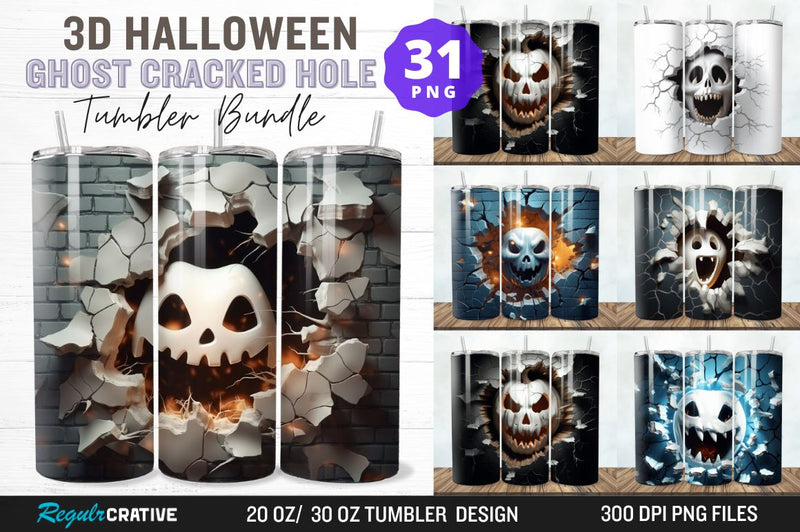 3D Halloween Ghost Cracked Hole Tumbler Bundle Sublimation Regulrcrative 