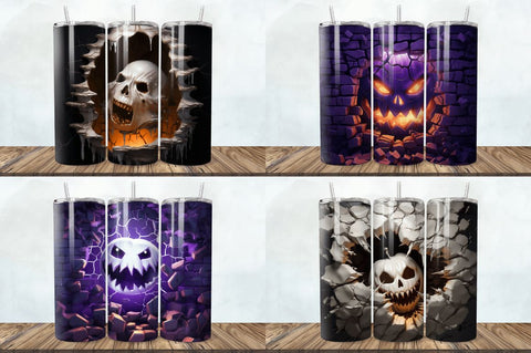 3D Halloween Ghost Cracked Hole Tumbler Bundle Sublimation Regulrcrative 