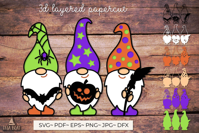 3d halloween gnome svg | Gnome witch layered svg 3D Paper Olga Boat Design 