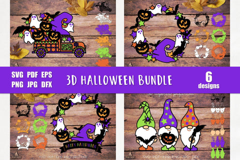 3d Halloween gnome wreath truck pumpkin Halloween Bundle svg 3D Paper Olga Boat Design 
