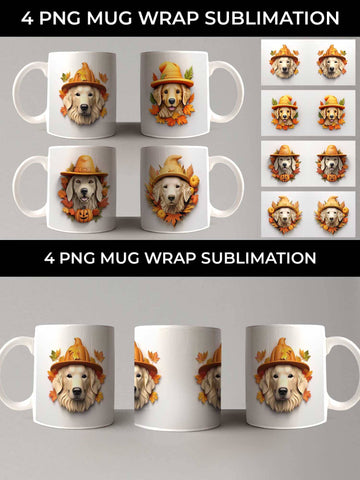 3D Halloween Golden Retriever Dog Mug Wrap Sublimation PNG Bundle Free For Commercial Use Sublimation Sintegra 