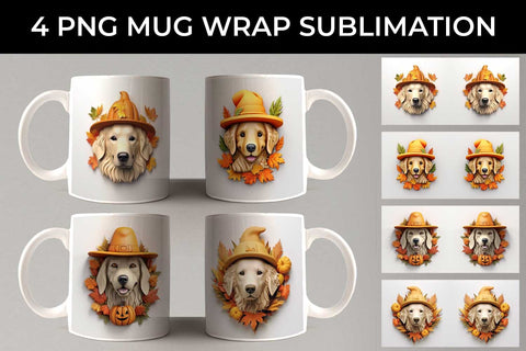 3D Halloween Golden Retriever Dog Mug Wrap Sublimation PNG Bundle Free For Commercial Use Sublimation Sintegra 