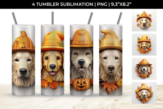 3D Halloween Golden Retriever Dog Tumbler Wrap 20 oz Sublimation PNG Bundle Free For Commercial Use Sublimation Sintegra 
