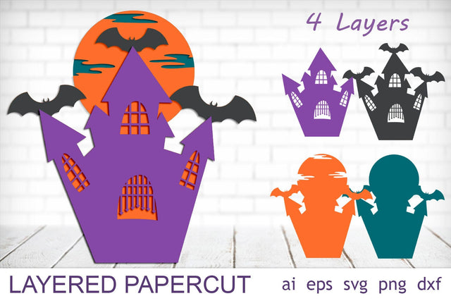 3d Halloween haunted house svg, Layered papercut decor SVG AnastasiyaArtDesign 