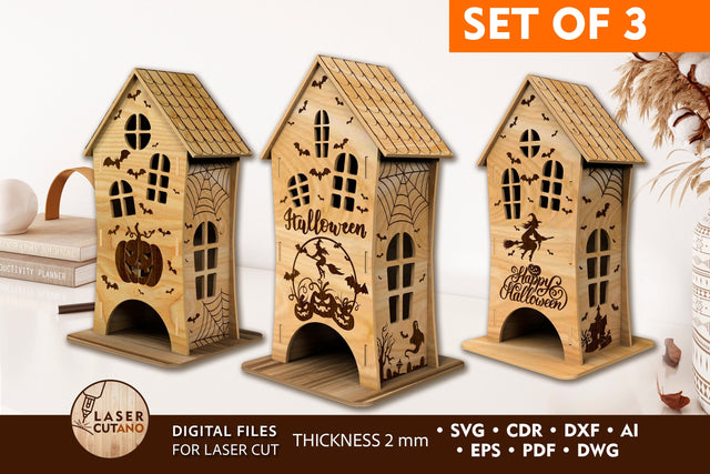 3D HALLOWEEN HOUSES Bundle SVG LaserCutano 