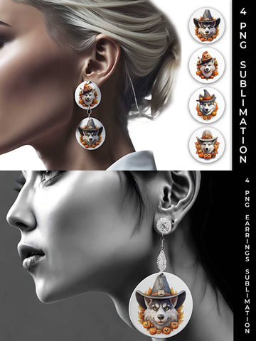 3D Halloween Husky Dog Earrings Sublimation PNG Bundle Free For Commercial Use Sublimation Sintegra 