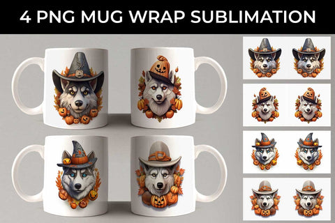 3D Halloween Husky Dog Mug Wrap Sublimation PNG Bundle Free For Commercial Use Sublimation Sintegra 