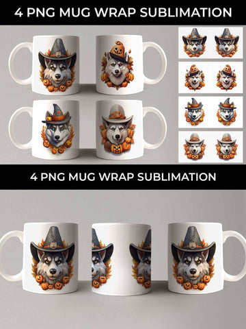 3D Halloween Husky Dog Mug Wrap Sublimation PNG Bundle Free For Commercial Use Sublimation Sintegra 