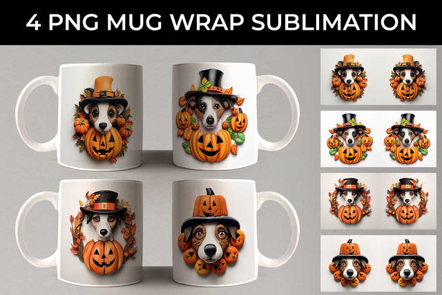 3D Halloween Jack Russell Dog Mug Wrap Sublimation PNG Bundle Free For Commercial Use Sublimation Sintegra 