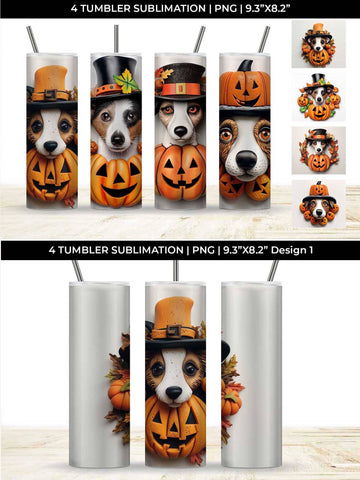 3D Halloween Jack Russell Dog Tumbler Wrap 20 oz Sublimation PNG Bundle Free For Commercial Use SVG Sintegra 