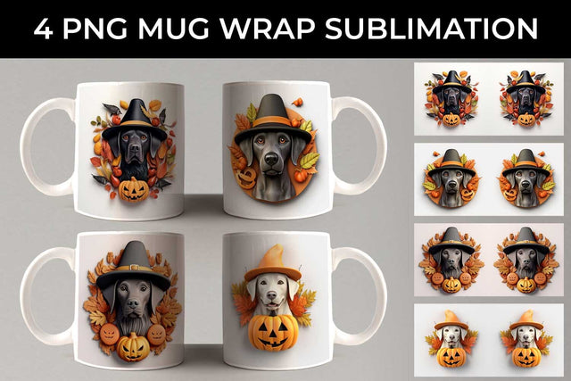 3D Halloween Labrador Retriever Dog Mug Wrap Sublimation PNG Bundle Free For Commercial Use Sublimation Sintegra 
