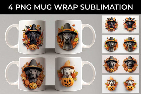 3D Halloween Labrador Retriever Dog Mug Wrap Sublimation PNG Bundle Free For Commercial Use Sublimation Sintegra 