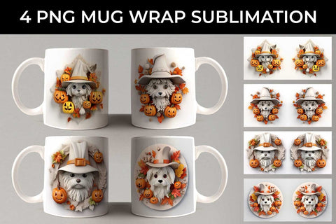 3D Halloween Maltese Dog Mug Wrap Sublimation PNG Bundle Free For Commercial Use Sublimation Sintegra 