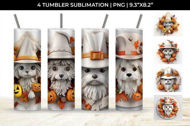 3D Halloween Maltese Dog Tumbler Wrap 20 oz Sublimation PNG Bundle Free For Commercial Use Sublimation Sintegra 