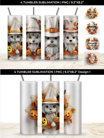 3D Halloween Maltese Dog Tumbler Wrap 20 oz Sublimation PNG Bundle Free For Commercial Use Sublimation Sintegra 