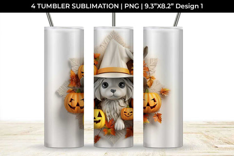3D Halloween Maltese Dog Tumbler Wrap 20 oz Sublimation PNG Bundle Free For Commercial Use Sublimation Sintegra 