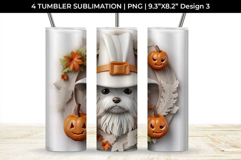 3D Halloween Maltese Dog Tumbler Wrap 20 oz Sublimation PNG Bundle Free For Commercial Use Sublimation Sintegra 