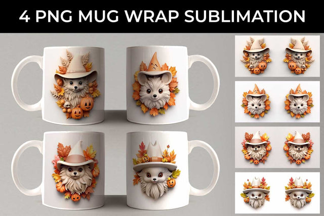 3D Halloween Pomeranian Dog Mug Wrap Sublimation PNG Bundle Free For Commercial Use Sublimation Sintegra 
