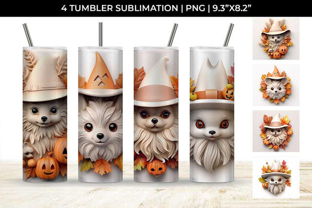 3D Halloween Pomeranian Dog Tumbler Wrap 20 oz Sublimation PNG Bundle Free For Commercial Use Sublimation Sintegra 